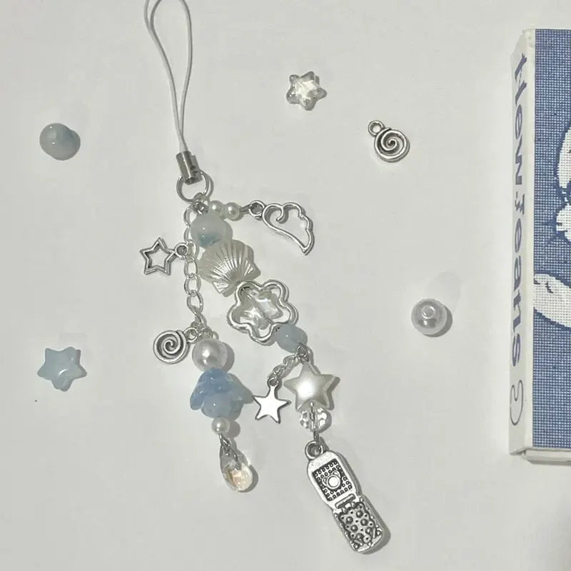 Shell beaded mobile phone charm lily of the valley handmade y2k keychain