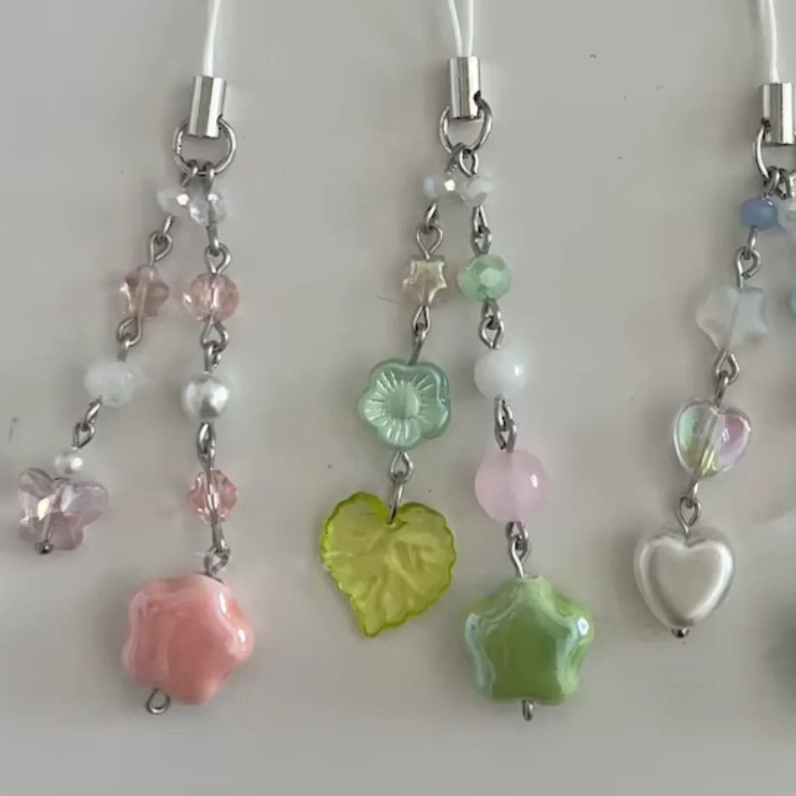 Pastel Star Phone Charms Stainless Steel Glass Ceramic Beaded Keychains