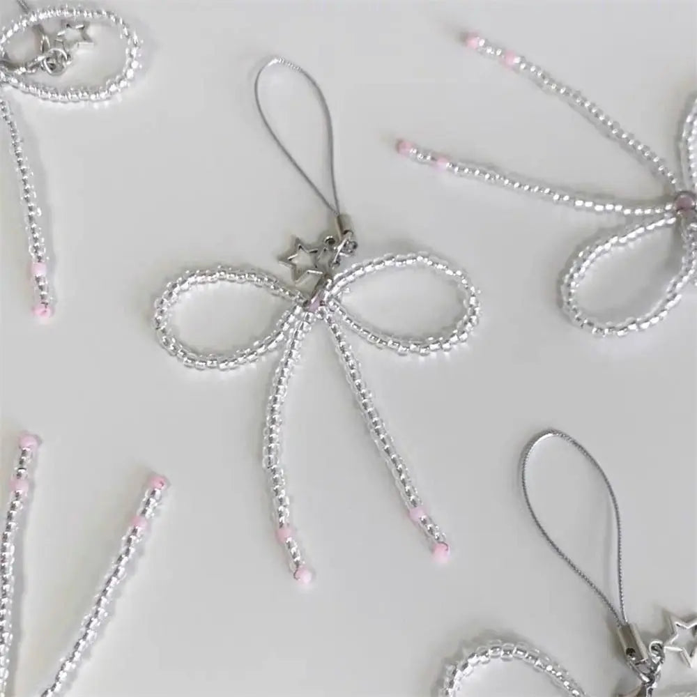 Phone Charms Bead Phone Pendant Butterfly Sweet Girl Y2K Phone Lanyard Pink Bow Strap Keychain Cellphone Chain CCD Camera