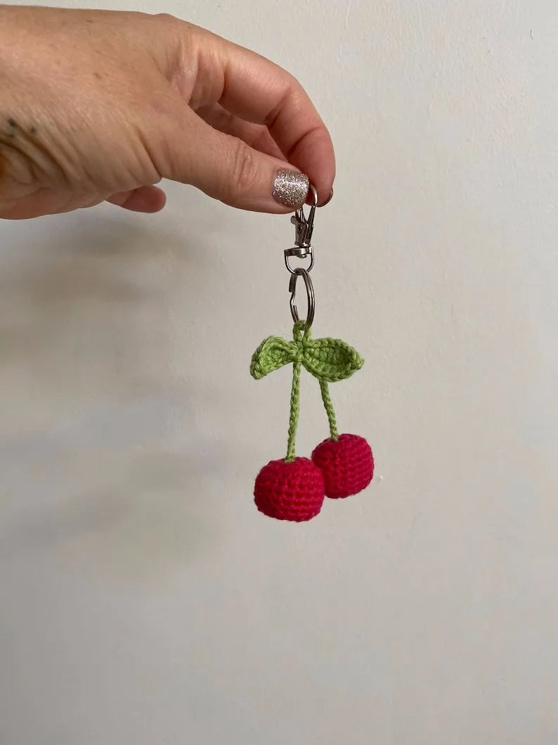 Crochet Cherry Keyring phone charm