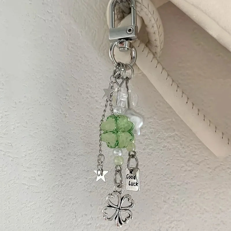 Phone Jewelry Plant Phone Charm Hangings Lucky Four Leaf Grass Phone Strap Keychain Acrylic Charm Suitable for Bags and Keys