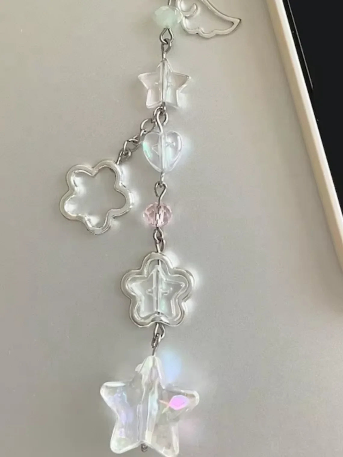 cute pink aesthetic star phone charm keychain trinkets coquette y2k flower simple gift