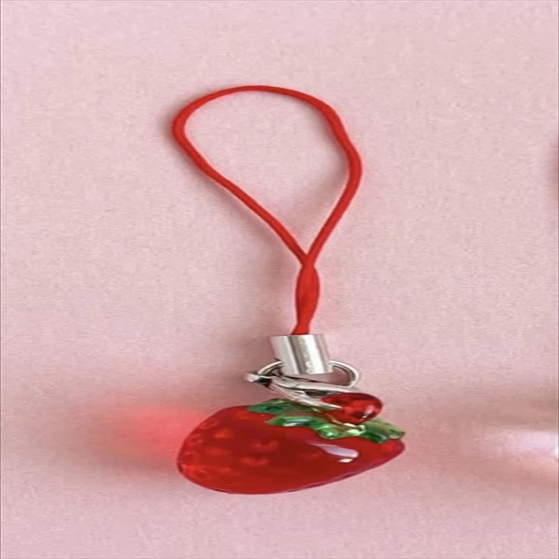 Cute Strawberry Phone Charms Resin Pendant with Created Accents, Mini Fruit Charm Mobile Lanyard Accessories