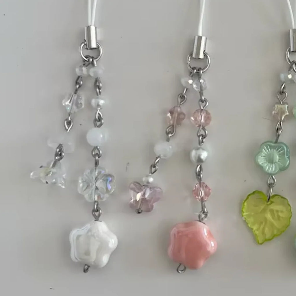 Pastel Star Phone Charms Stainless Steel Glass Ceramic Beaded Keychains