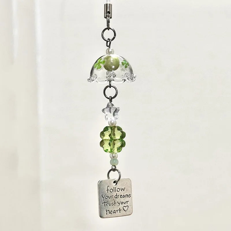 Phone Jewelry Plant Phone Charm Hangings Lucky Four Leaf Grass Phone Strap Keychain Acrylic Charm Suitable for Bags and Keys