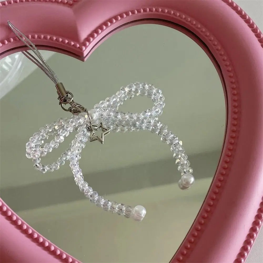 Phone Charms Bead Phone Pendant Butterfly Sweet Girl Y2K Phone Lanyard Pink Bow Strap Keychain Cellphone Chain CCD Camera