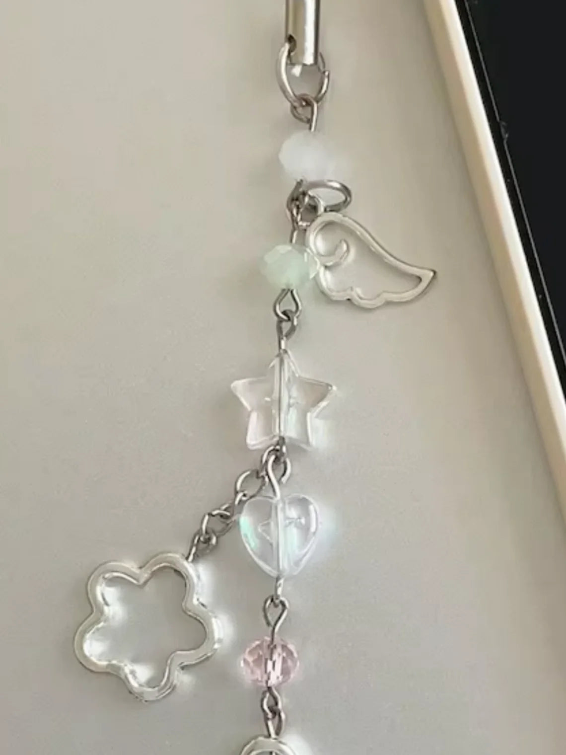 cute pink aesthetic star phone charm keychain trinkets coquette y2k flower simple gift