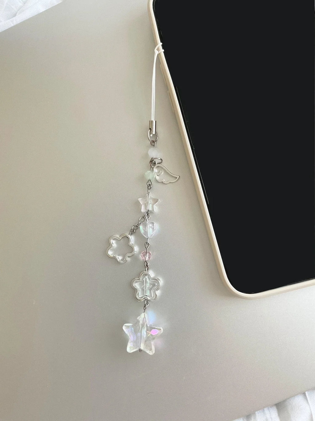 cute pink aesthetic star phone charm keychain trinkets coquette y2k flower simple gift