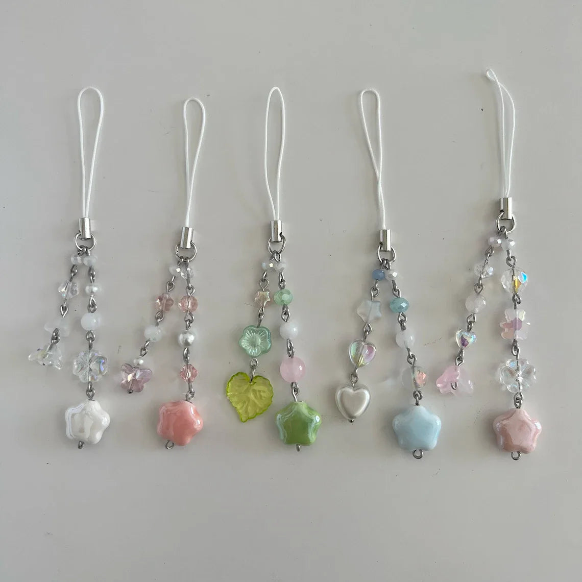 Pastel Star Phone Charms Stainless Steel Glass Ceramic Beaded Keychains