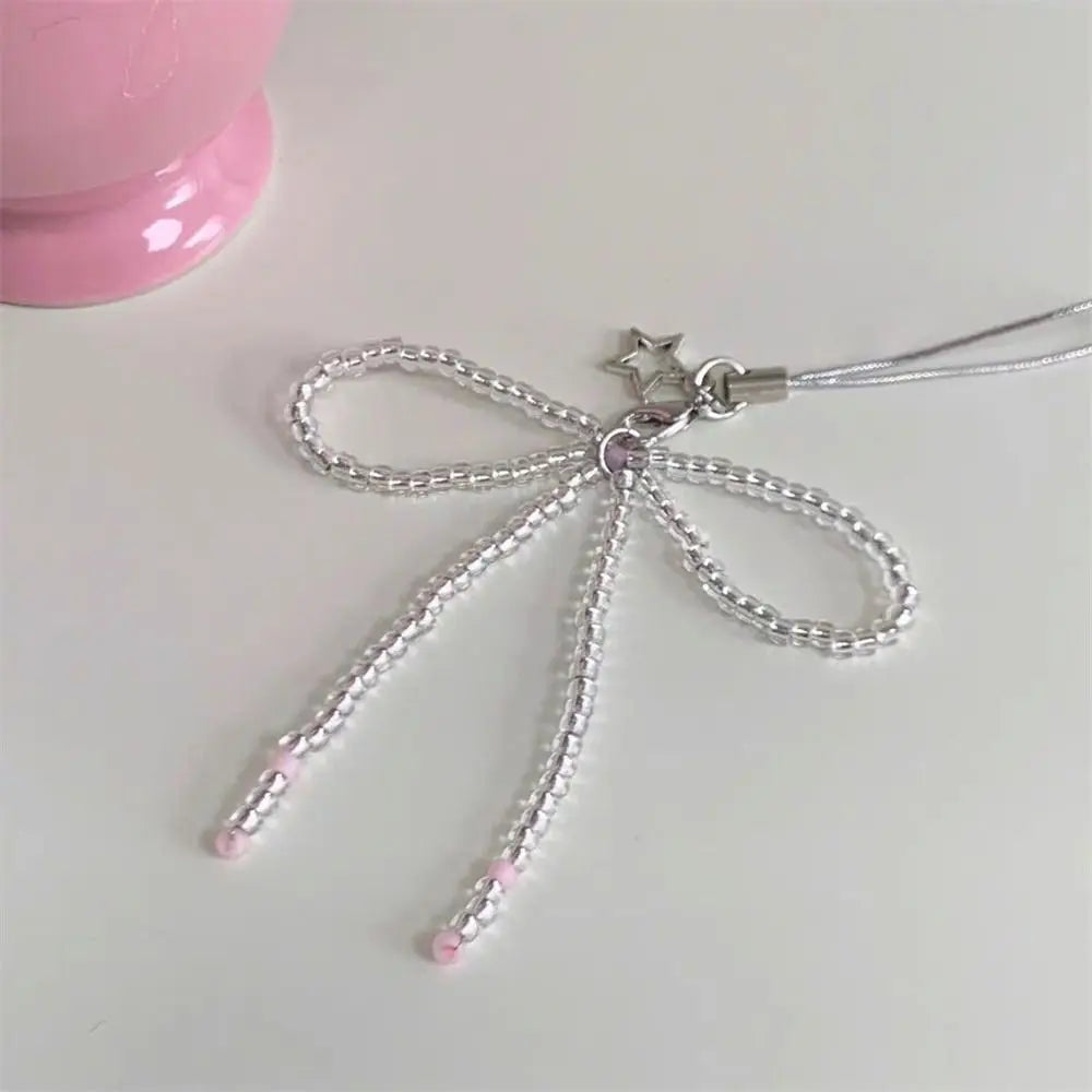 Phone Charms Bead Phone Pendant Butterfly Sweet Girl Y2K Phone Lanyard Pink Bow Strap Keychain Cellphone Chain CCD Camera