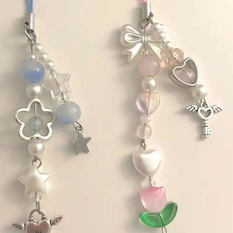 Blue and pink phone charm tulip angel keychain