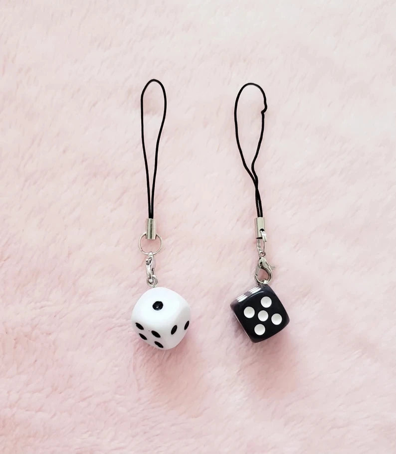dice charm kawaii | black and white phone charm | kawaii gift, birthday gift,  y2k phone charm, mushroom Charms