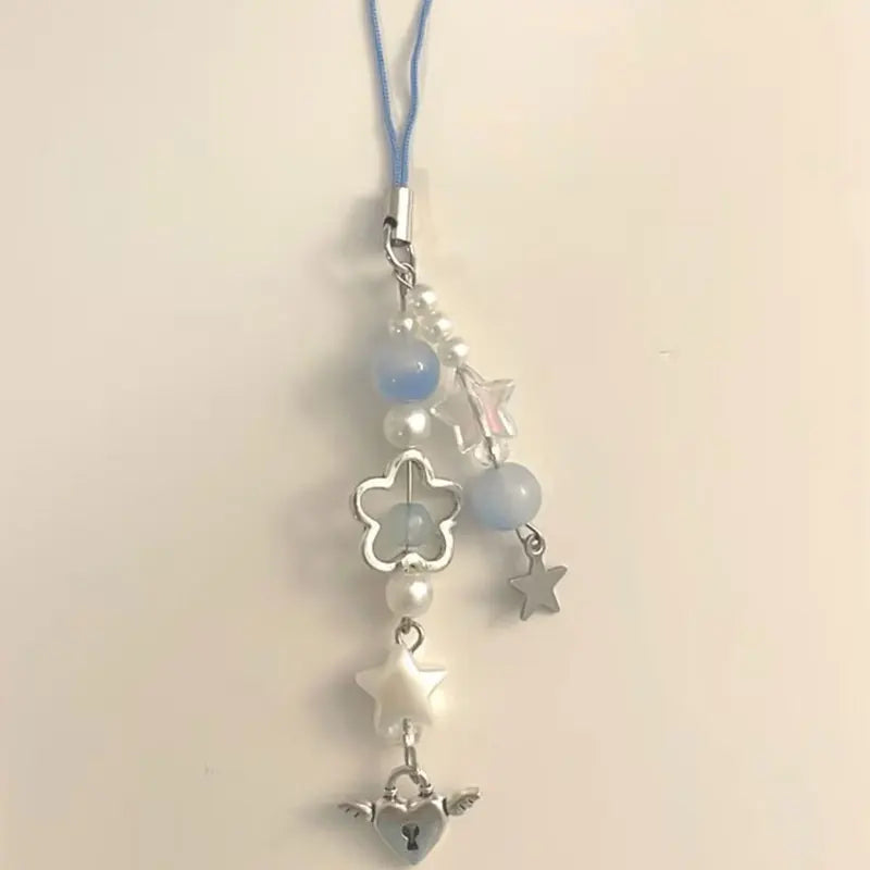 Blue and pink phone charm tulip angel keychain