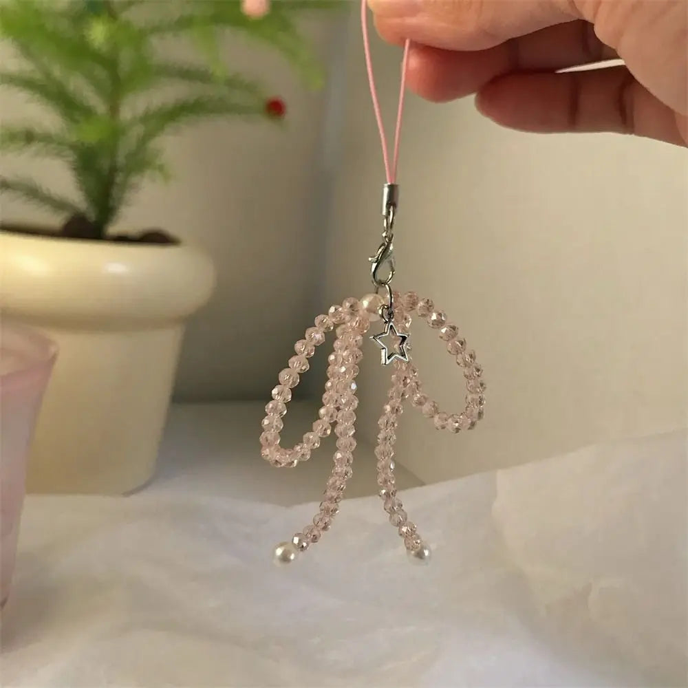Phone Charms Bead Phone Pendant Butterfly Sweet Girl Y2K Phone Lanyard Pink Bow Strap Keychain Cellphone Chain CCD Camera