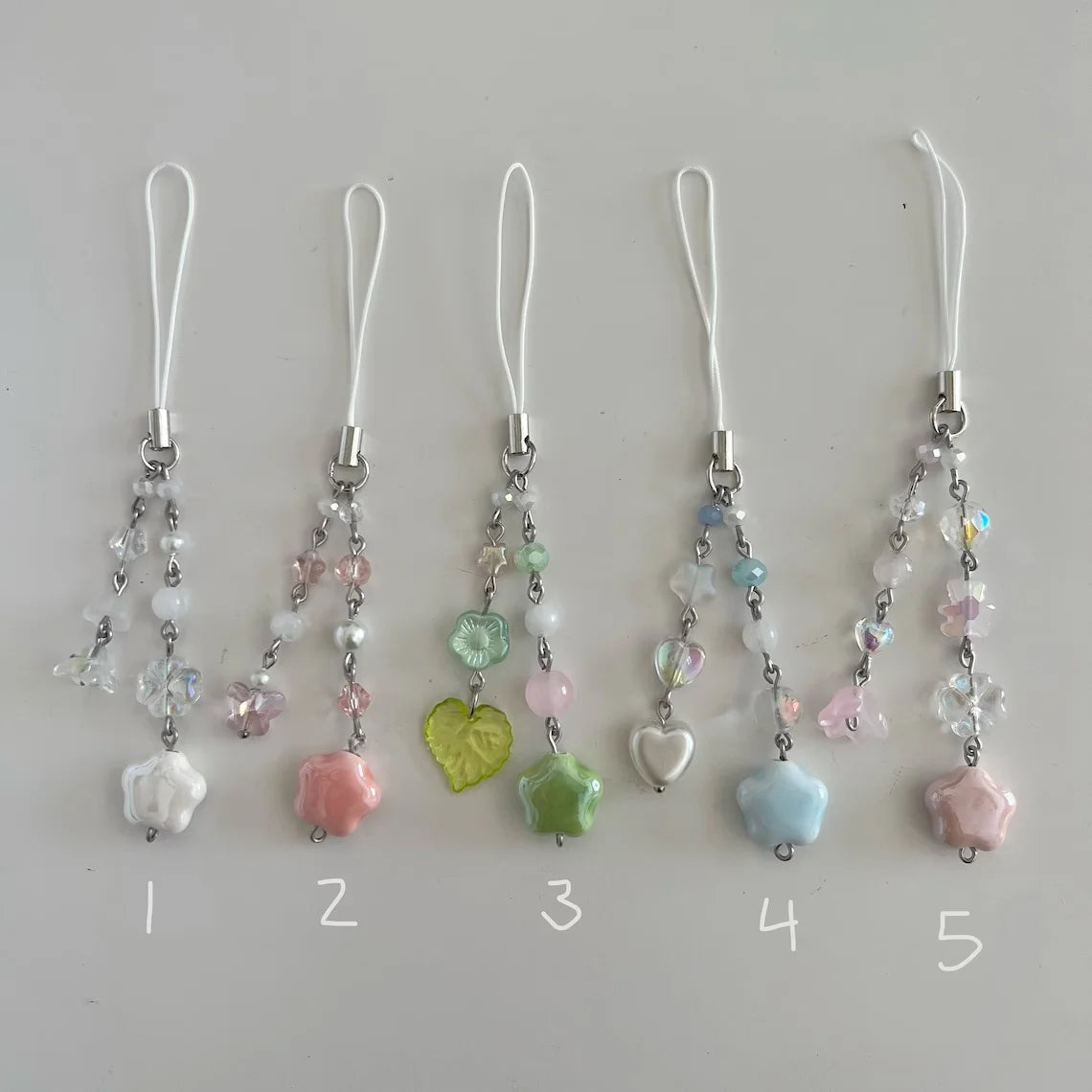 Pastel Star Phone Charms Stainless Steel Glass Ceramic Beaded Keychains