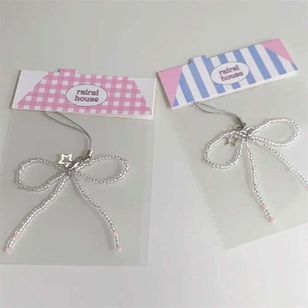 Phone Charms Bead Phone Pendant Butterfly Sweet Girl Y2K Phone Lanyard Pink Bow Strap Keychain Cellphone Chain CCD Camera