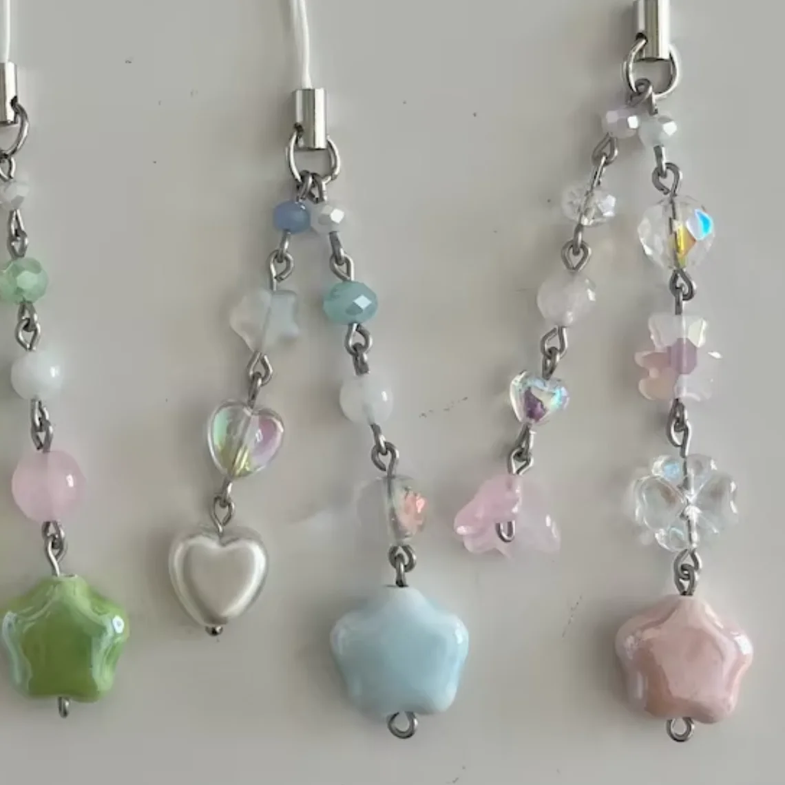Pastel Star Phone Charms Stainless Steel Glass Ceramic Beaded Keychains