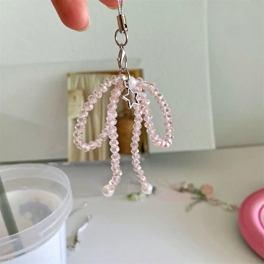 Phone Charms Bead Phone Pendant Butterfly Sweet Girl Y2K Phone Lanyard Pink Bow Strap Keychain Cellphone Chain CCD Camera