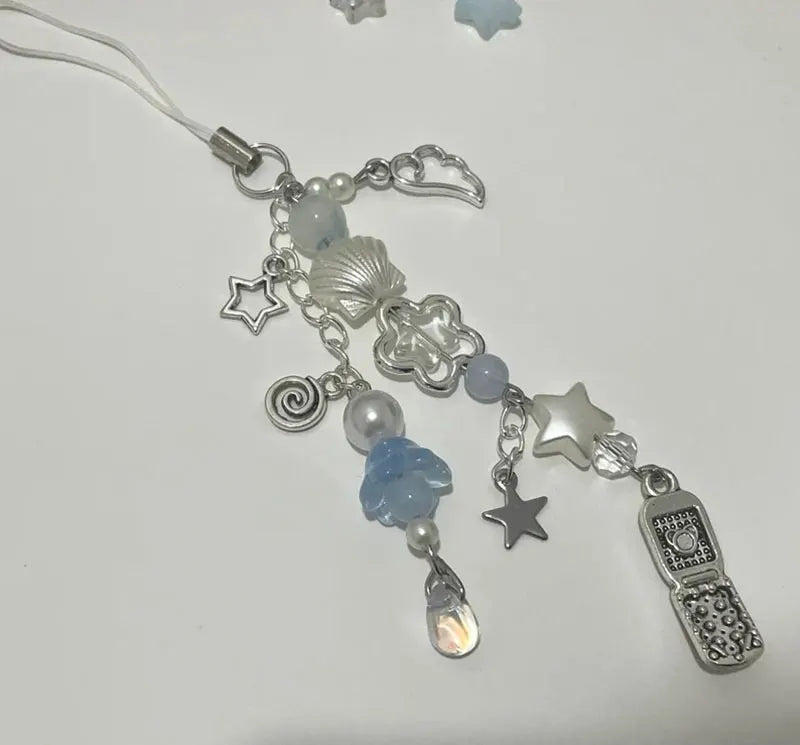 Shell beaded mobile phone charm lily of the valley handmade y2k keychain