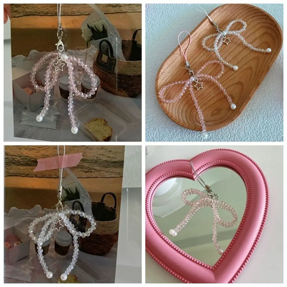Phone Charms Bead Phone Pendant Butterfly Sweet Girl Y2K Phone Lanyard Pink Bow Strap Keychain Cellphone Chain CCD Camera