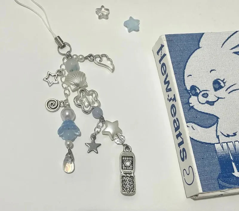 Shell beaded mobile phone charm lily of the valley handmade y2k keychain