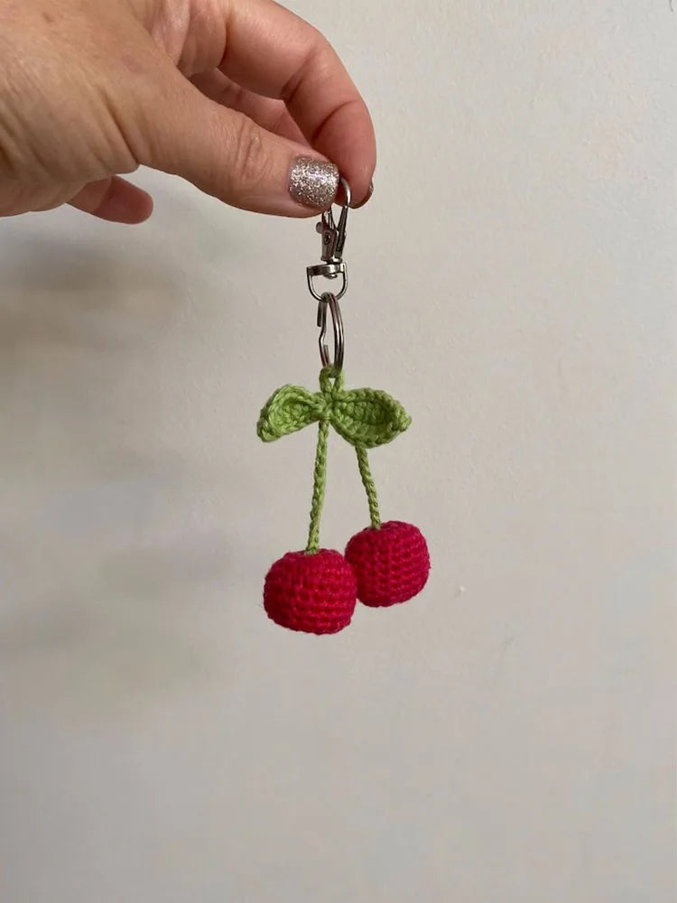 Crochet Cherry Keyring phone charm