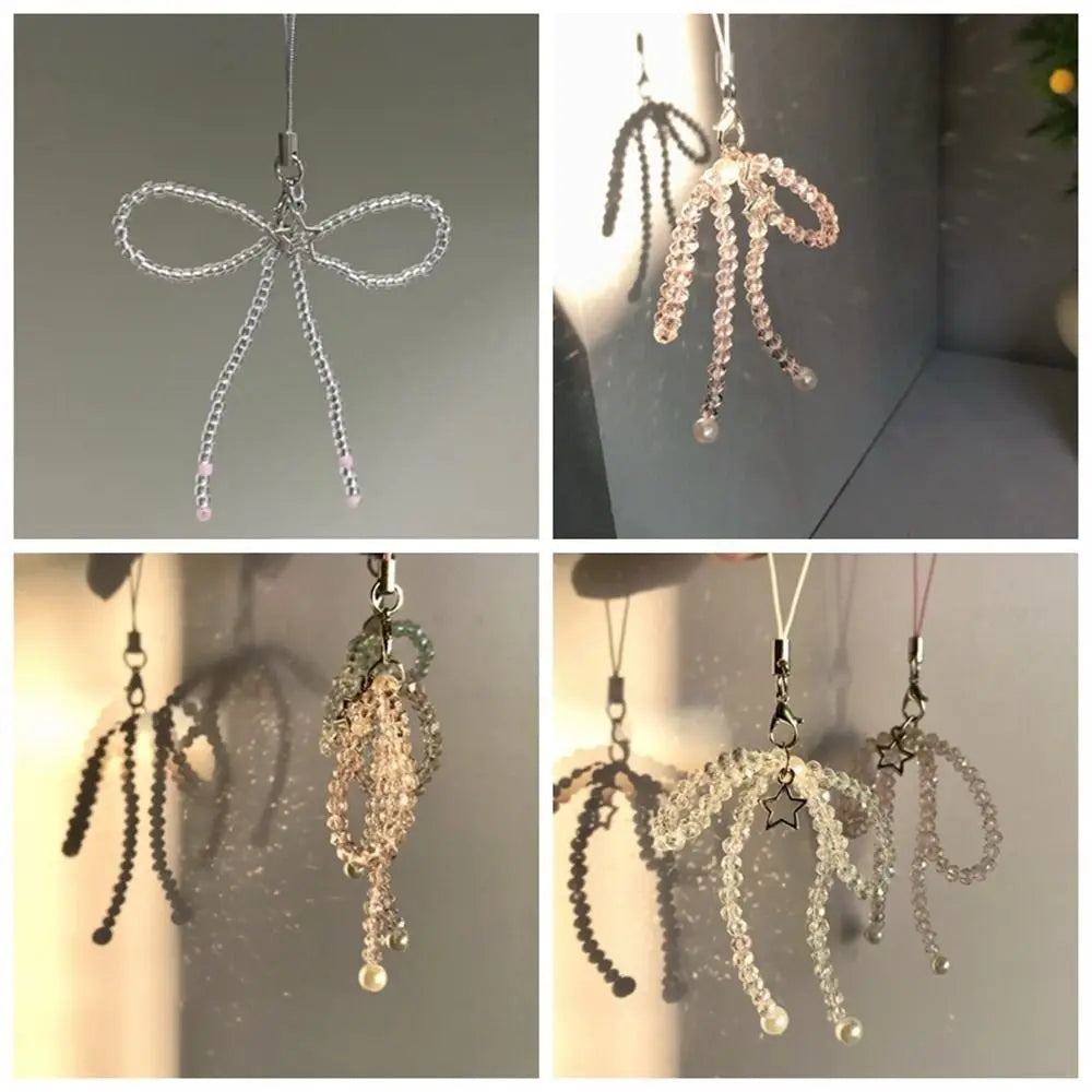 Phone Charms Bead Phone Pendant Butterfly Sweet Girl Y2K Phone Lanyard Pink Bow Strap Keychain Cellphone Chain CCD Camera