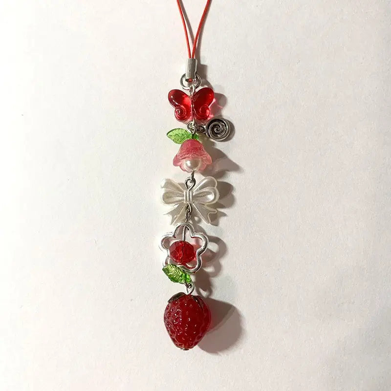 Red Strawberry Phone Charm Handmade Fairy Core Fashion Jewelry